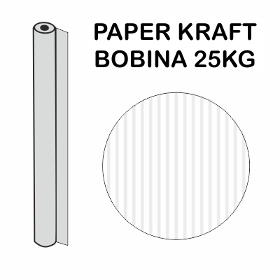 BOBINA PAPEL KRAFT BLANCO 25KG 1'1X300M