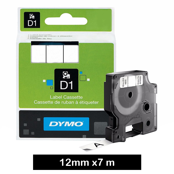CINTA DYMO 1000 12MMX7M BLANCO/NEGRO