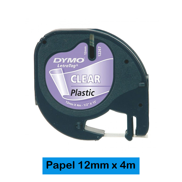 CINTA LETRATAG 12MM PLASTICO NEGRO/AZUL