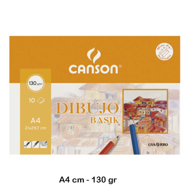 PAQ. 10 HOJAS A4 BASIK 130GR CANSON