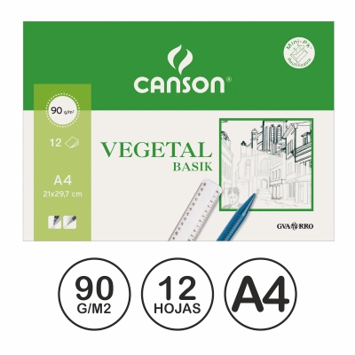 PAQUETE 12 HOJAS VEGETAL A4 90/95G