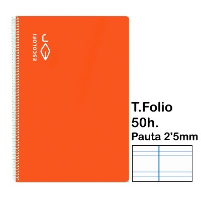 LIBRETA T.FOLIO PAUTA 2'5MM 50H.NARANJA