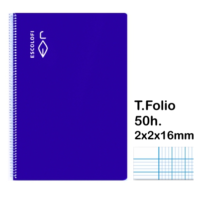 LIBRETA T.FOLIO 2X2X16MM 50H. AZUL