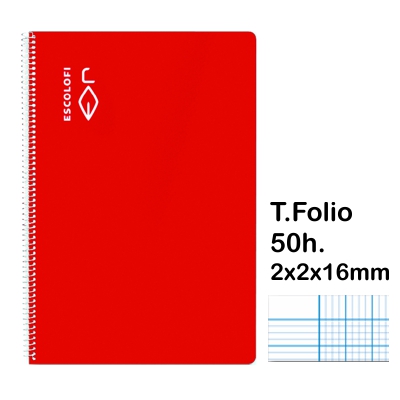 LIBRETA T.FOLIO 2X2X16MM 50H. ROJA