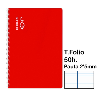 LIBRETA T.FOLIO PAUTA 2'5MM 50H. ROJO