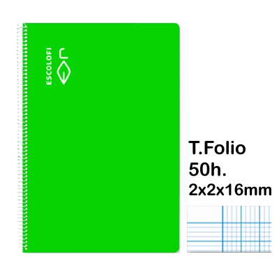 LIBRETA T.FOLIO 2X2X16MM 50H. VERDE