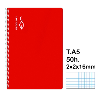 LIBRETA T.4 2X2X16MM 50 HOJAS TAPA ROJA