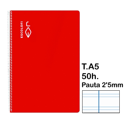 LIBRETA T.4 PAUTA 2'5MM 50 HO.TAPA ROJA
