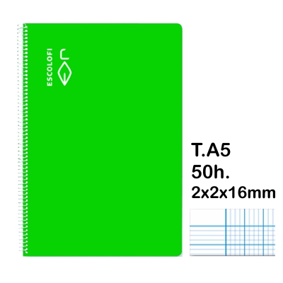 LIBRETA T.4 2X2X16MM 50 HOJAS TAPA VERD