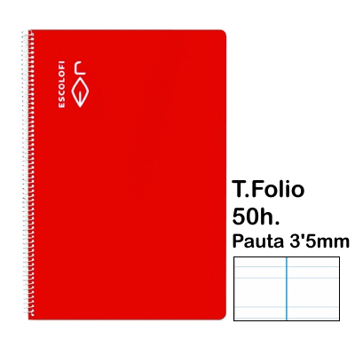 LIBRETA T.FOLIO PAUTA 3'5MM 50H. ROJO