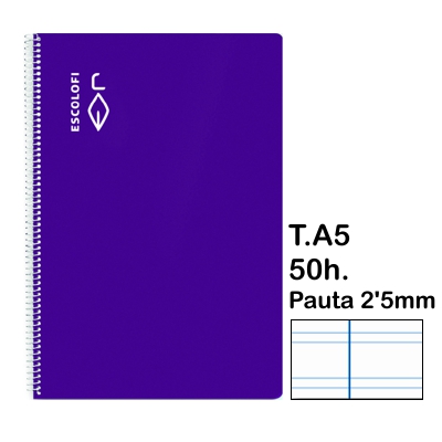LIBRETA T.4 PAUTA 2'5MM 50 HO.TAPA LILA