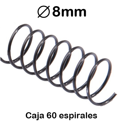 CAJA 60 ESPIRALES 5:1 8MM NEGROS METAL.