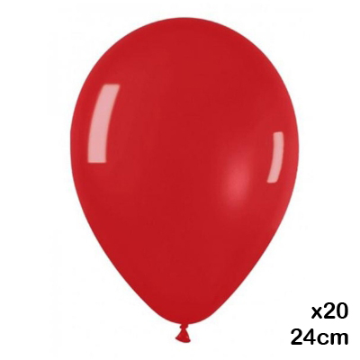 20 globos rojos de unos 26 cm de diámetro en bolsa con solapa de