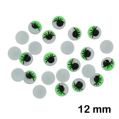 PAQ. 40 OJOS PESTAÑAS 12MM VERDES