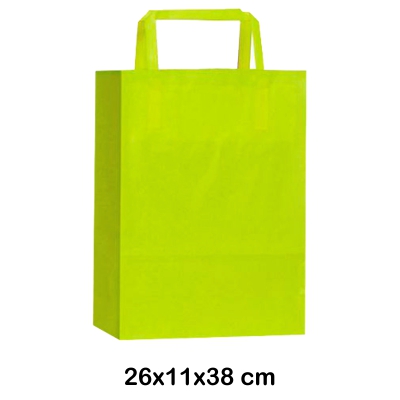BOLSA PAPEL CON ASA 26+11X38CM VERDE