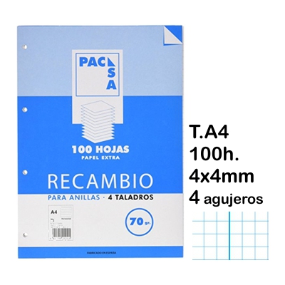 RECAMBIO T.A4 100H 70GR 4X4MM C/M 4 TAL