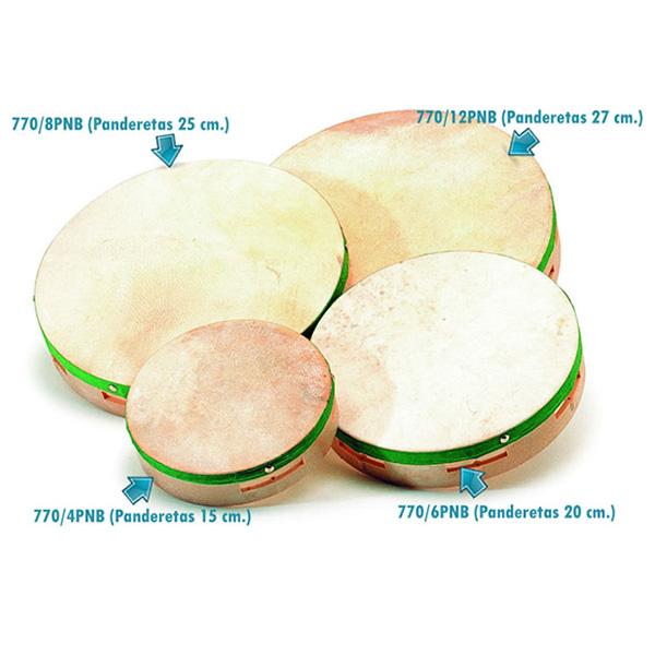 PANDERO 20CM. PIEL NATURAL CON BAQUETA