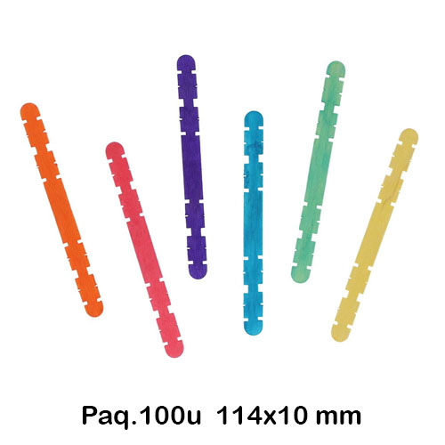 PAQ. 100 PALOS HELADO C/RANURA COLORES