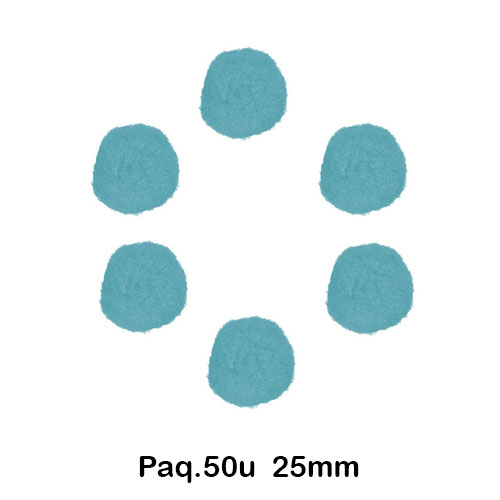 PAQ. 50 POMPONES 25MM COLOR AZUL CLARO