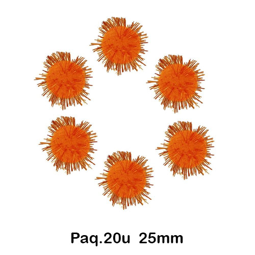 PAQ. 20 POMPONES 25MM BRILLANTES NARANJ