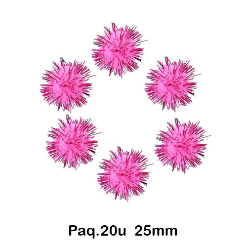 PAQ. 20 POMPONES 25MM BRILLANTES ROSA