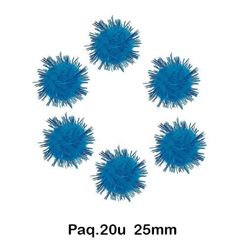 PAQ. 20 POMPONES 25MM BRILLANTES AZULES