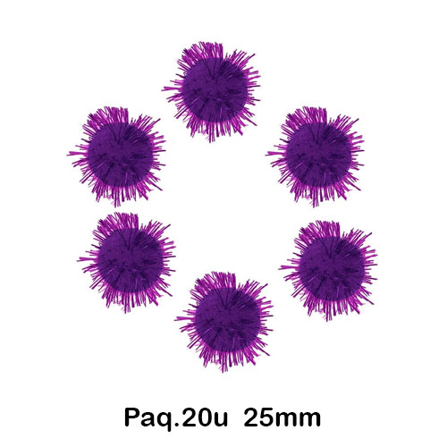 PAQ. 20 POMPONES 25MM BRILLANTES LILA