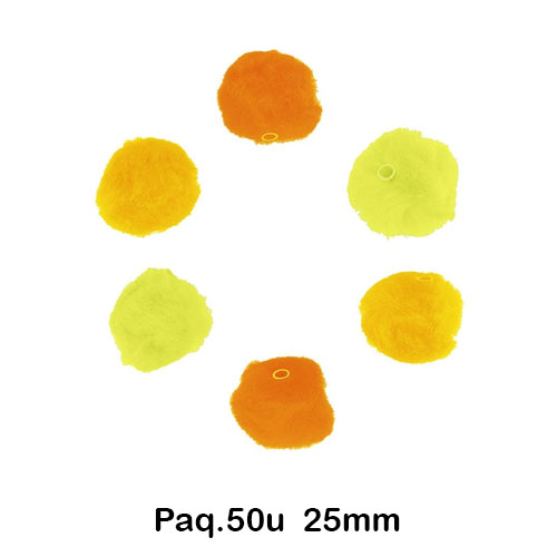 P. 50 POMPONES 25MM 3 TONOS AMARIL C/TU