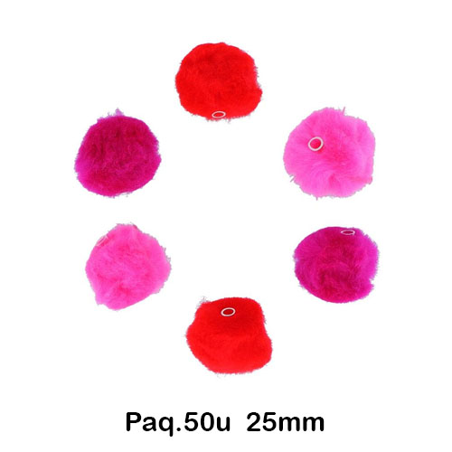 P. 50 POMPONES 25MM 3 TONOS ROJOS C/TUB