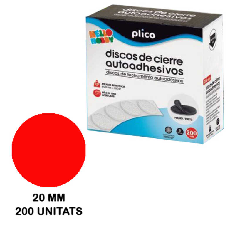 PACK 200 CIRCULOS VELCRO 20MM ROJO