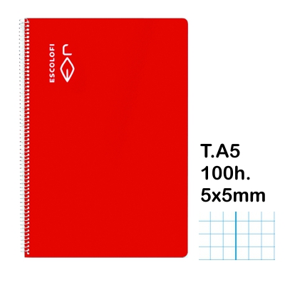 LIBRETA T.4 CUAD.5X5MM C/M 100H ROJO
