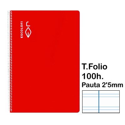 LIBRETA T.FOLIO PAUTA 2'5MM 100H.ROJO