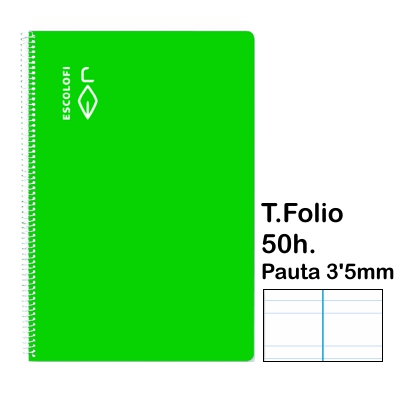 LIBRETA T.FOLIO PAUTA 3'5MM 50H. VERDE