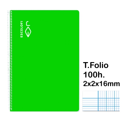 LIBRETA T.FOLIO 2X2X16MM 100H. VERDE
