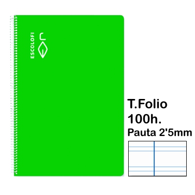 LIBRETA T.FOLIO PAUTA 2'5MM 100H.VERDE