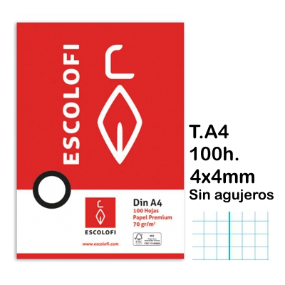 REC. CUADRICULADO 4X4MM A4 SIN TAL.100H