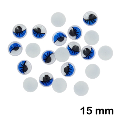 PAQ. 30 OJOS PESTAÑAS 15MM AZULES