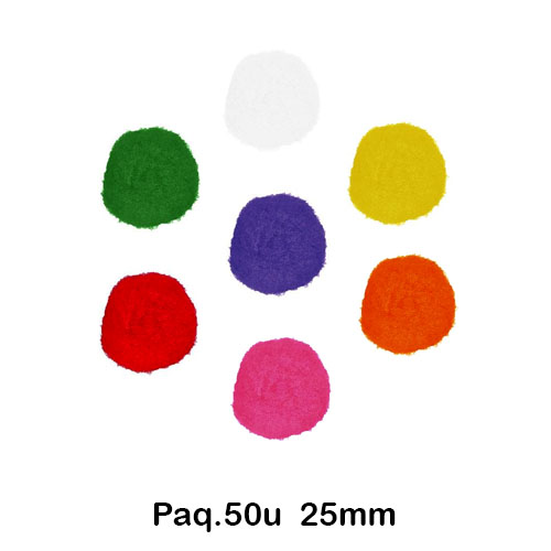 PAQ. 50 POMPONES 25MM COLORES VARIADOS