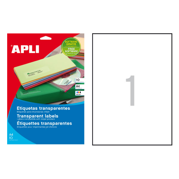 PACK 10H. ETIQUETAS TRANSP. 210X297MM