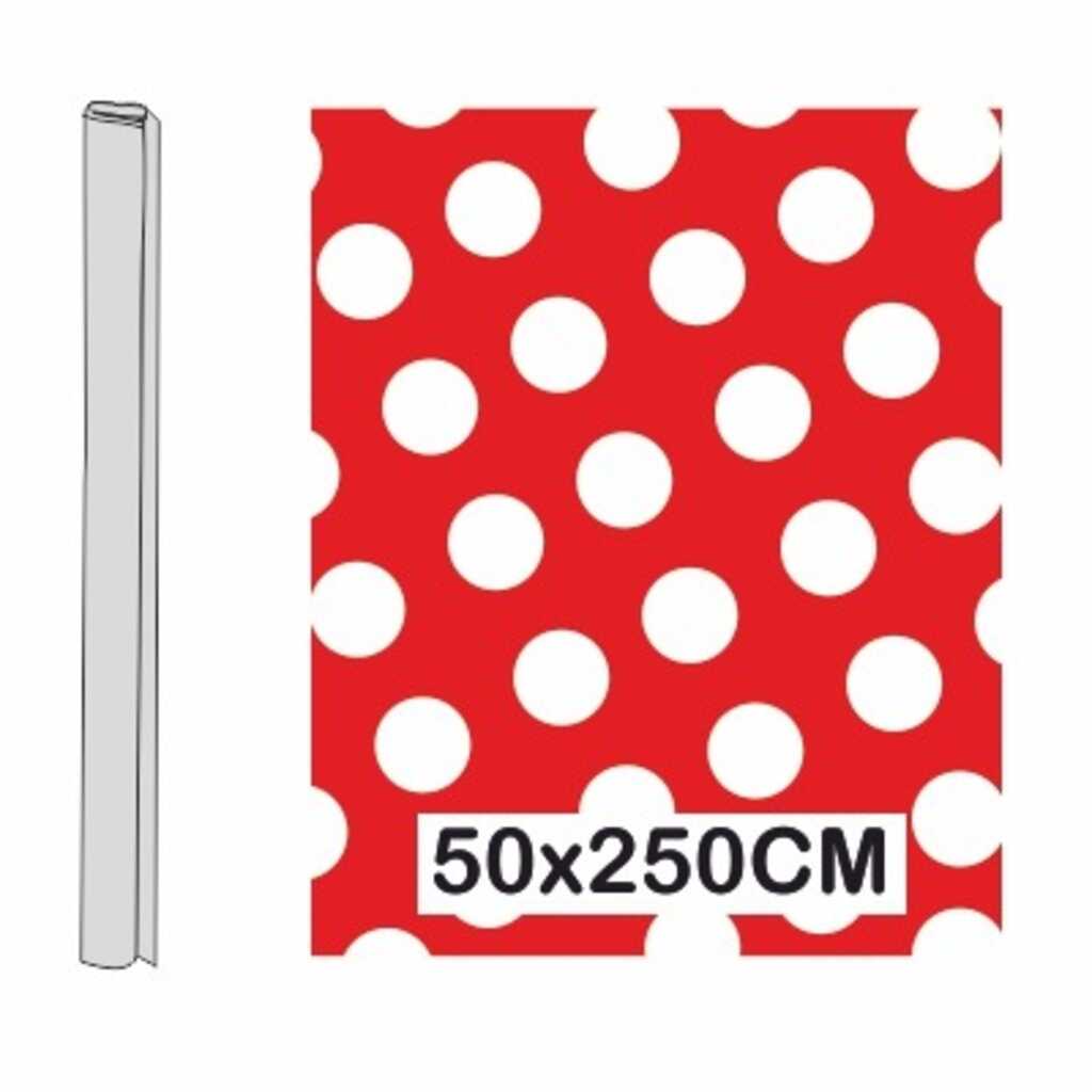 rollo pinocho topos blanco/rojo 50x250cm