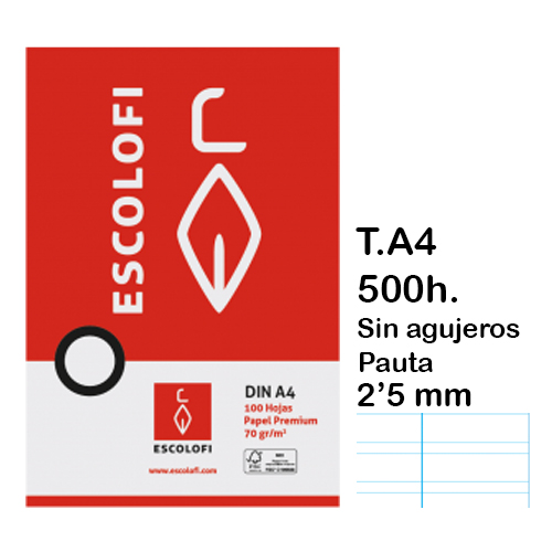 paq. 500h pauta 2'5mm c/m sin agujeros