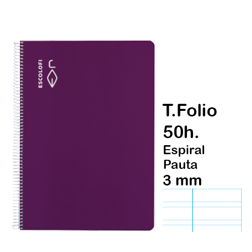 libreta t.folio pauta 3mm. 50h.violeta