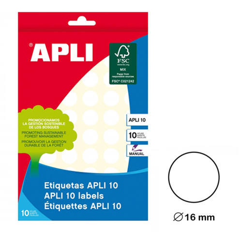 sobre etiquetas apli gomets 16mm blancos