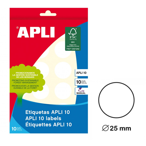 sobre etiquetas apli gomets 25mm blancos