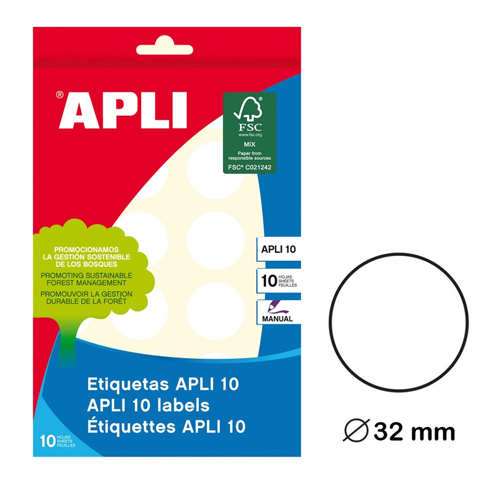 sobre etiquetas apli gomets 32mm blancos