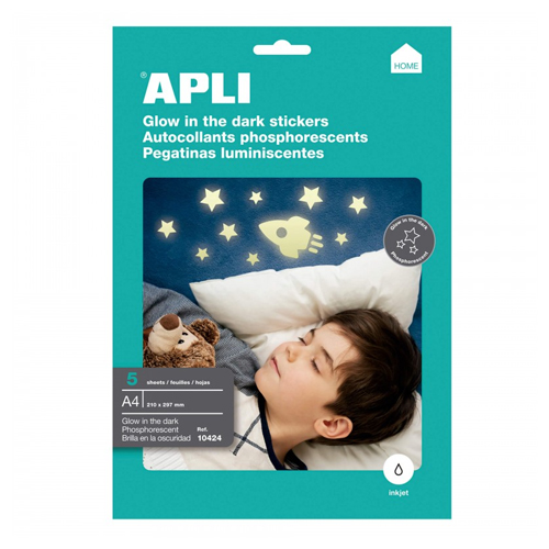 paq 5h adhesivas a4 brillan oscuridad