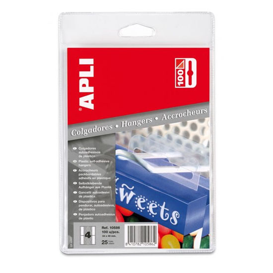 paq. 100u. colgadores adhesivos plastico