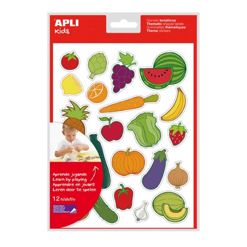 sobre 12 hojas gomets frutas y verduras