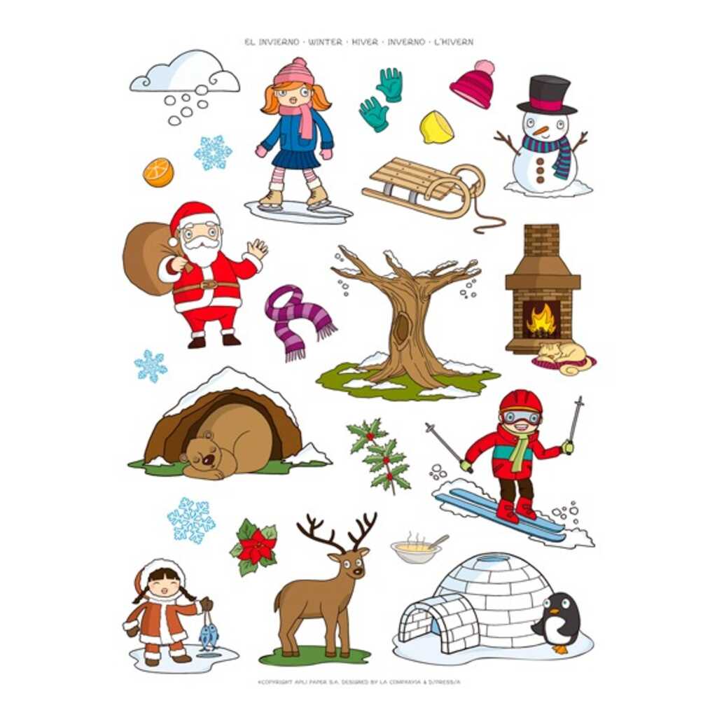 sobre 12 hojas gomets invierno