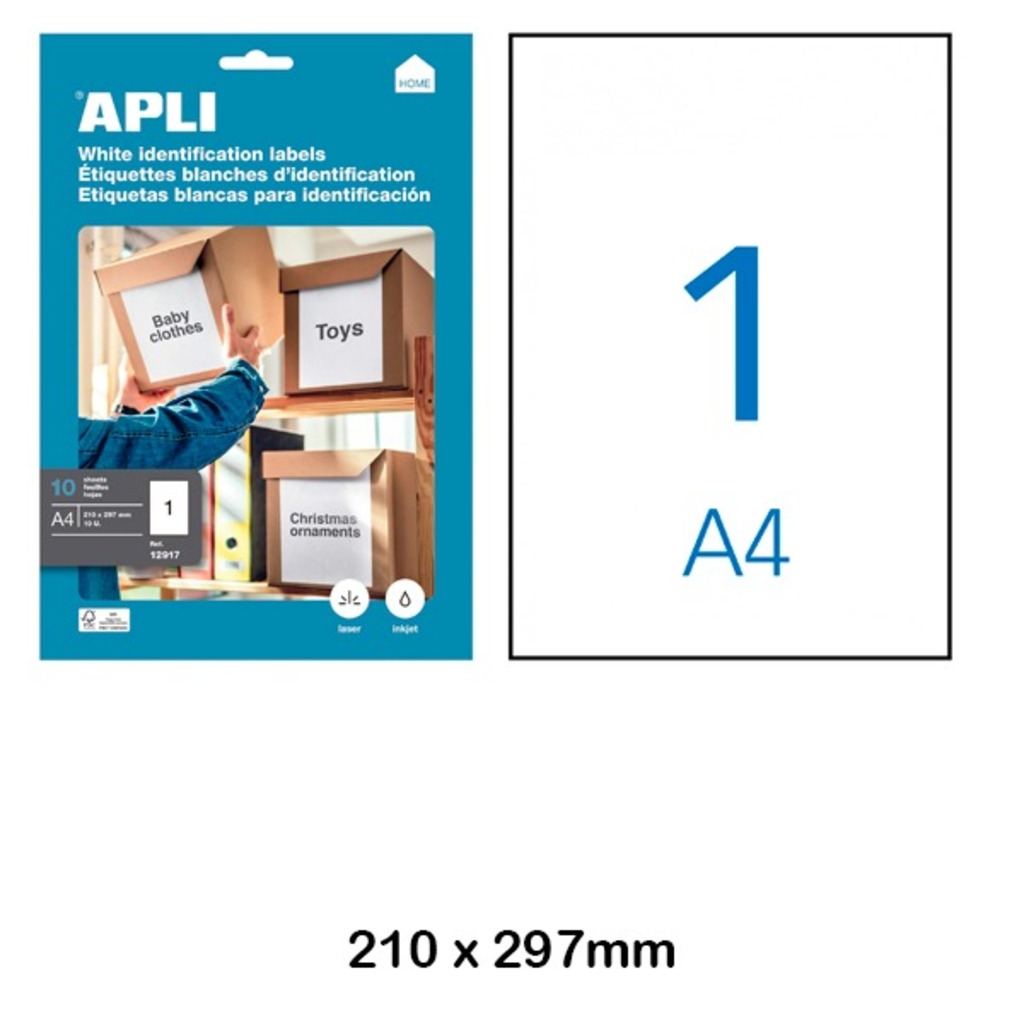 paq. 10f etiquetes 210x297 blanc apli